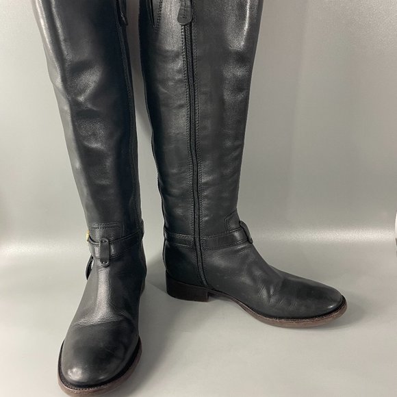 Tory Burch Bristol Riding Boots, Black Leather, Size 7.5 M - Picture 2 of 16